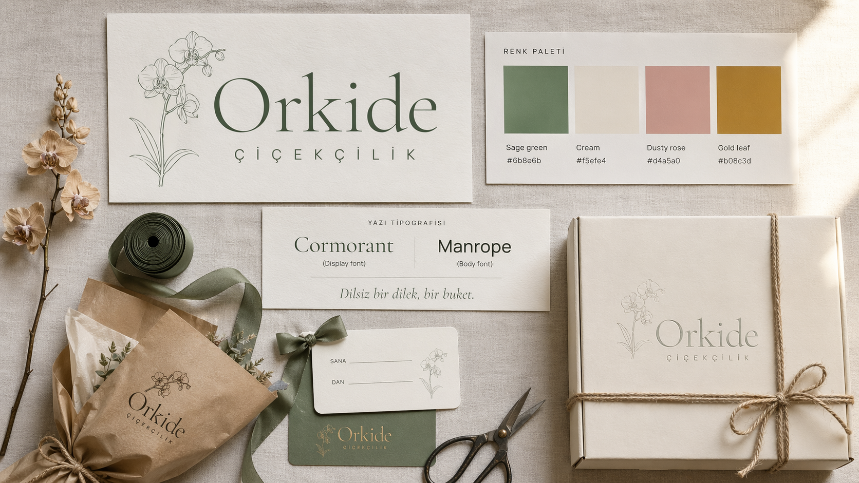 Orkide Çiçekçilik · Butik Çiçekçi kurumsal kimlik çalışması