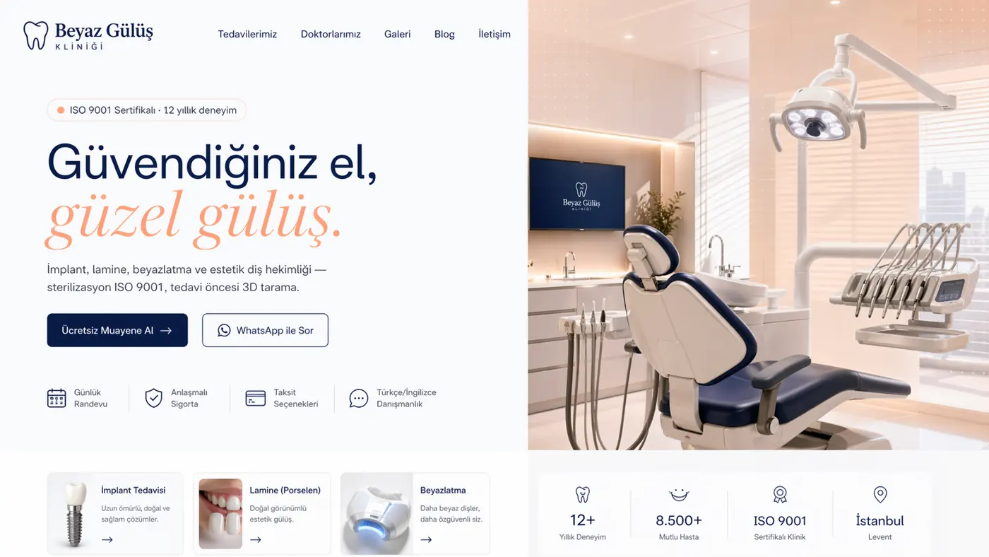 Estetik diş kliniği için konsept web sitesi tasarımı