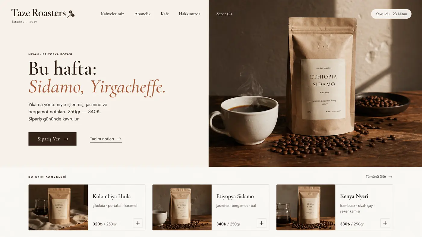 Kafe için konsept web sitesi tasarımı