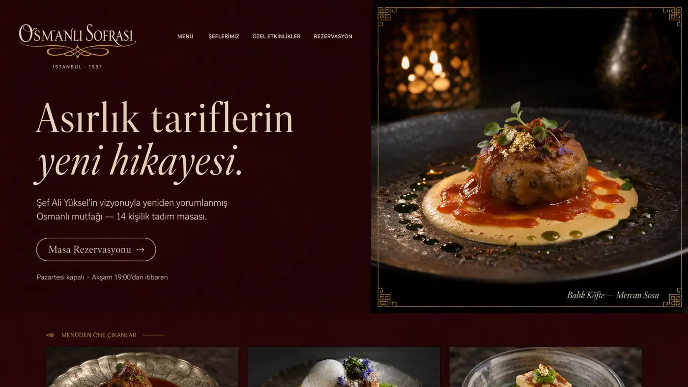 Fine dining restoran için konsept web sitesi tasarımı